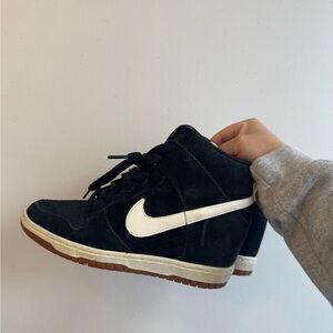 Nike Black Suede High-Top Sneakers with White Swoosh and Gum Sole